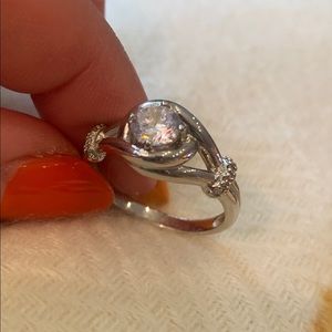 Beautiful Minimalist Silvertone NVC Ring With Clear Glass Stone Size 10